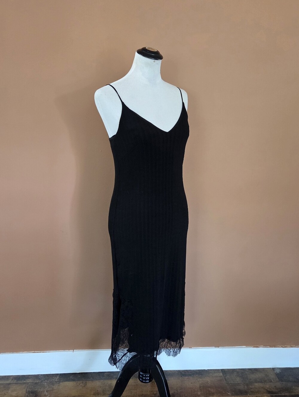 Black Slip Dress With Lace Hem / Whimsygoth